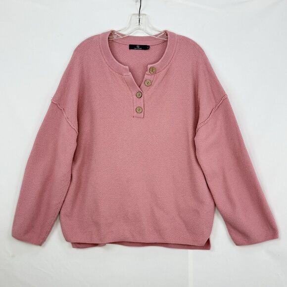 Lillusory Knit Sweater Womens Size XL Pink Henley Oversized - Picture 1 of 15